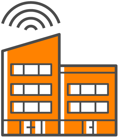 Illustration of orange building with connectivity lines above it.