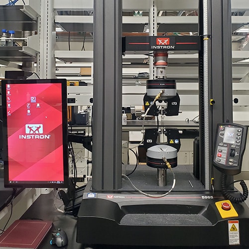 Universal testing machine in the Polymer Characterization Lab.
