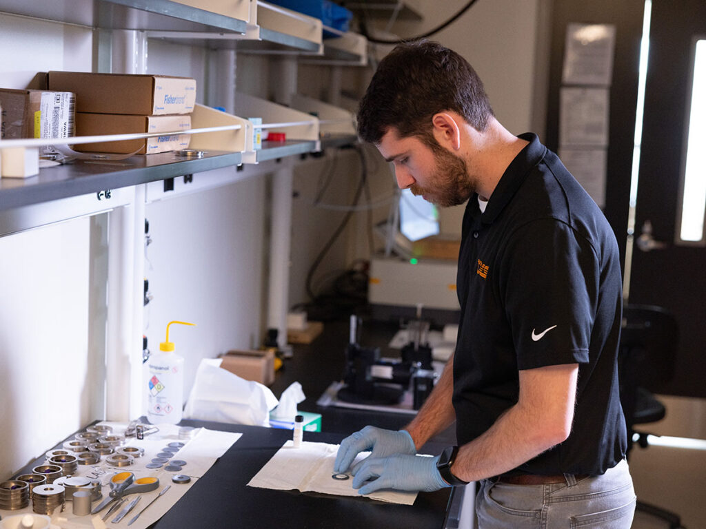 A sample being prepared for the Empyrean XRD diffractometer in the Diffraction Core Facility at the University of Tennessee.