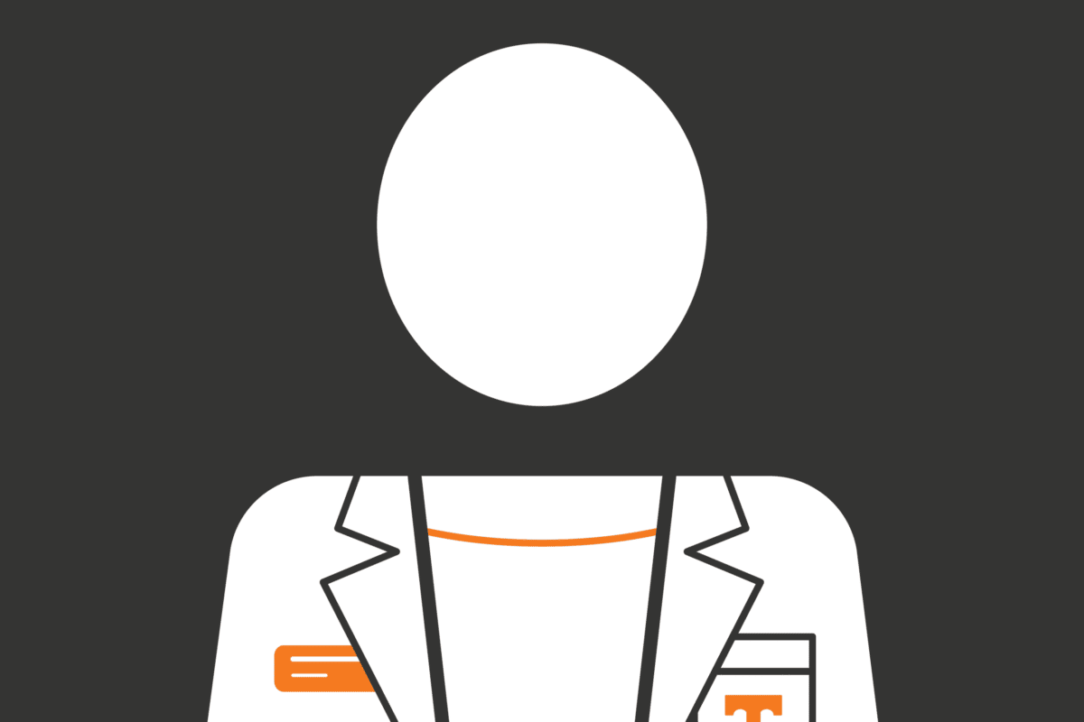 Computer illustration of a human wearing a lab coat with a power T the pocket.