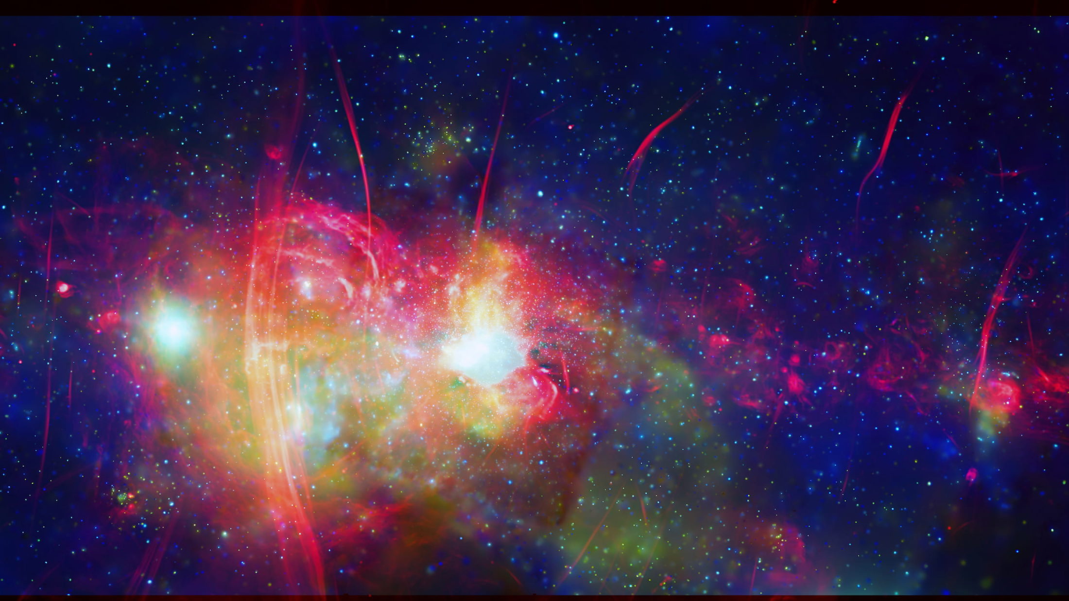 Milky Way galaxy colored in red, yellow, and blue, provided by NASA.