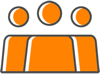 Icon of three orange individuals outlined in Smokey gray.