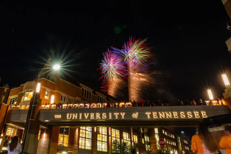 Fireworks shine over the Student Union as part of a Tennessee Saturday Night.