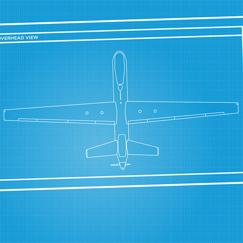 Design of an airplane from an overhead perspective.