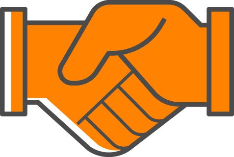 Illustration of two orange hands shaking.