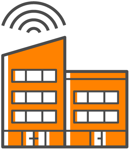 Illustration of orange building with connectivity lines above it.
