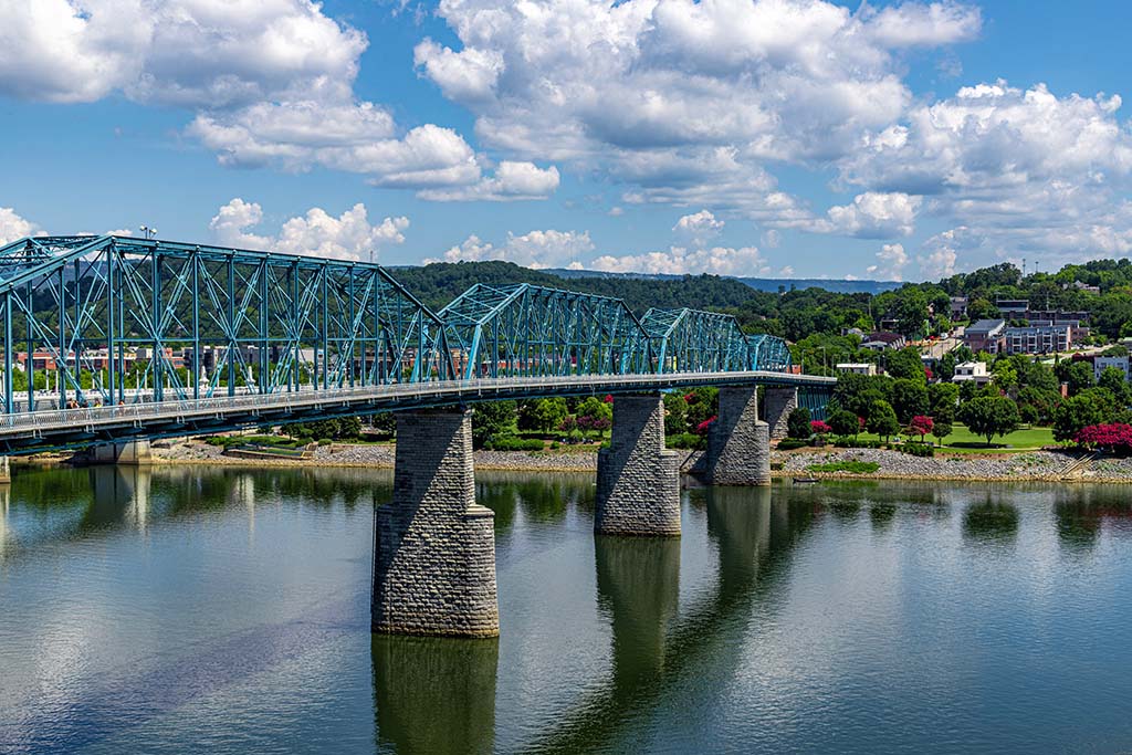 Blue bridge in Chattanooga, Tennessee; provided by Sarah Swainson on Unsplash.