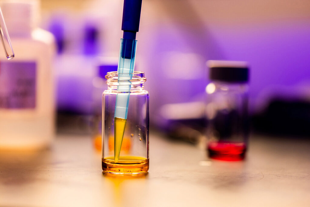 Detail photo of a solution being tested in the Polymer Characterization Laboratory at the University of Tennessee.