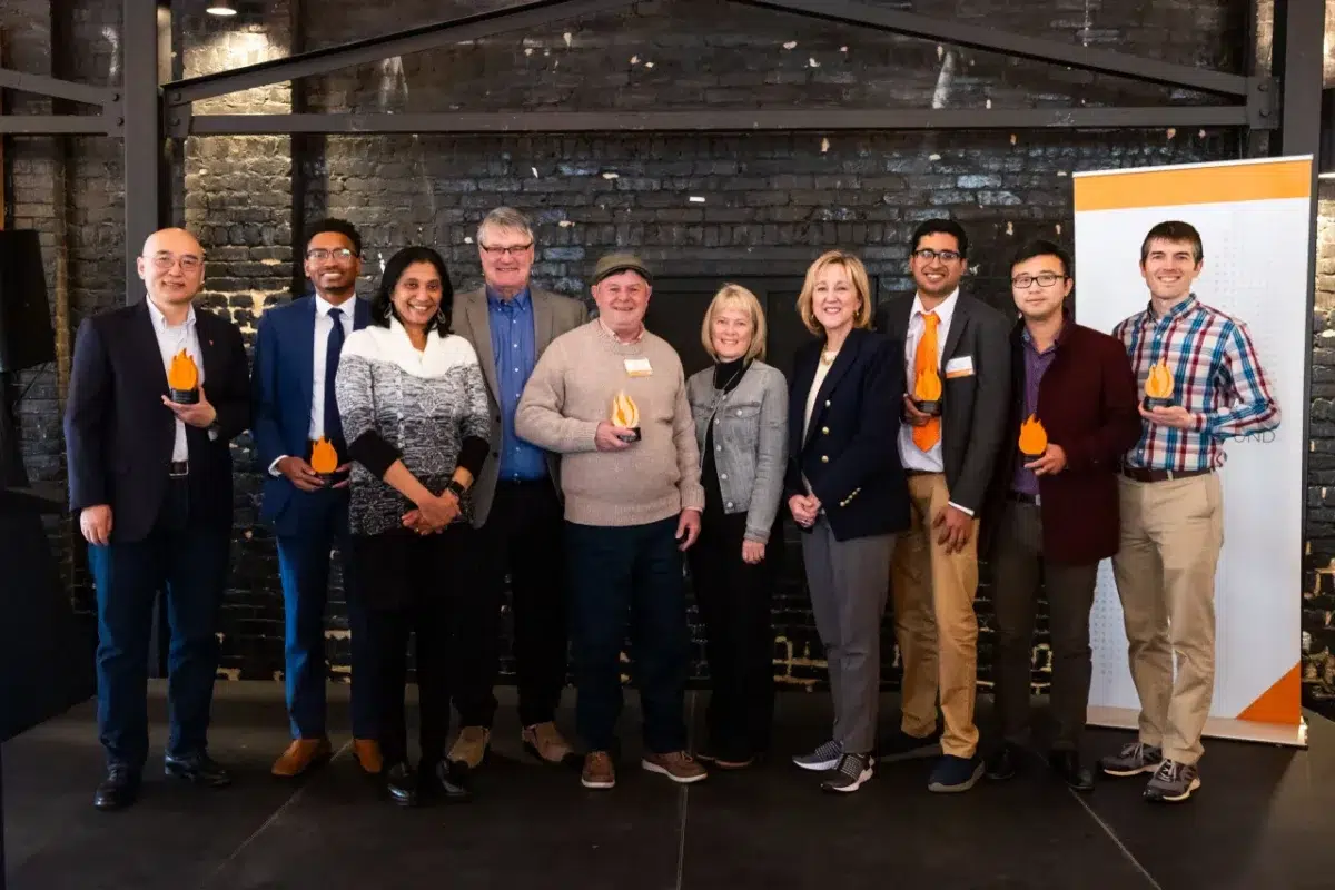 Winners of the 2025 Chancellor's Innovation Fund pose with UT Chancellor Donde Plowman.