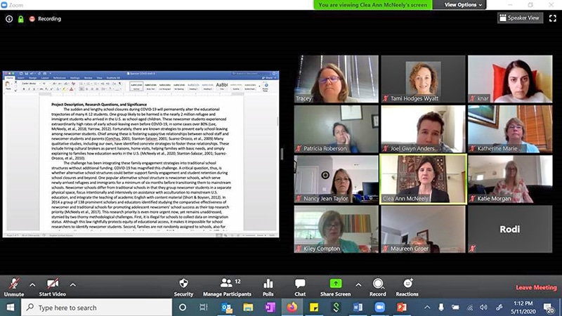 Screenshot of a virtual proposal workshop from UT College of Nursing