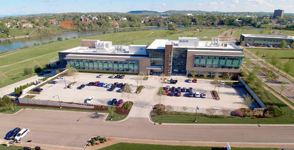 Aerial of the Institute for Advanced Materials and Manufacturing at the UT Research Park at Cherokee Farm.