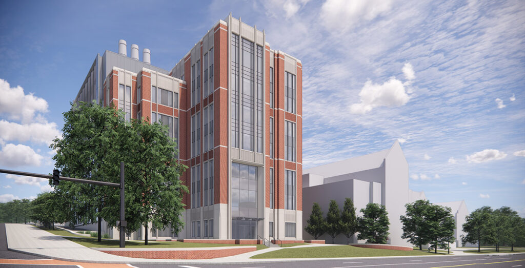 Artist's rendering of the proposed chemistry building at the the University of Tennessee, which will be located on Cumberland Avenue between Strong Hall and the College of Law.
