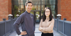 Xueping Li, Professor and Dan Doulet Faculty Fellow in Industrial and Systems Engineering; and Bing Yao, Dan Doulet Early Career Assistant Professor, Industrial and Systems Engineering outside the John D. Tickle Engineering Building at the University of Tennessee