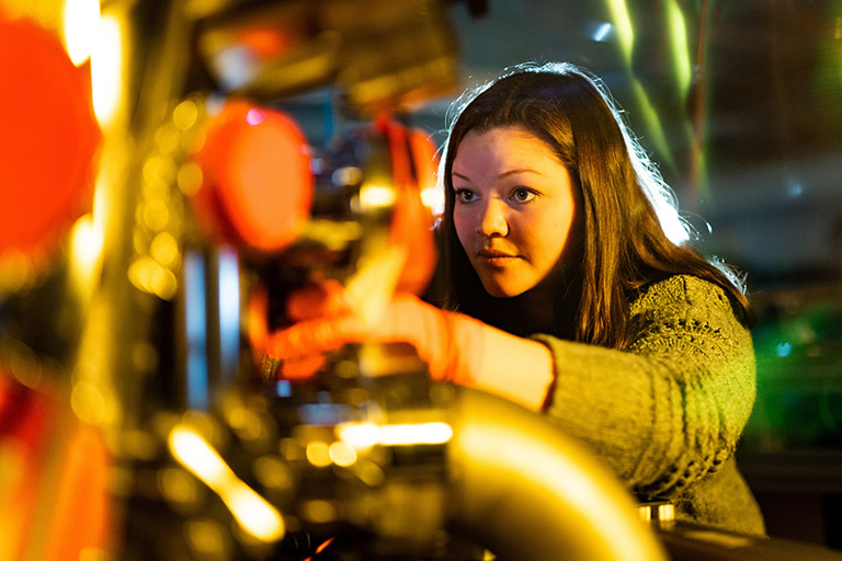 Testing materials samples using a 3MV tandem accelerator with multiple beamlines and stations in the Ion Beam Materials Laboratory (IBML) inside Senter Hall at the University of Tennessee.