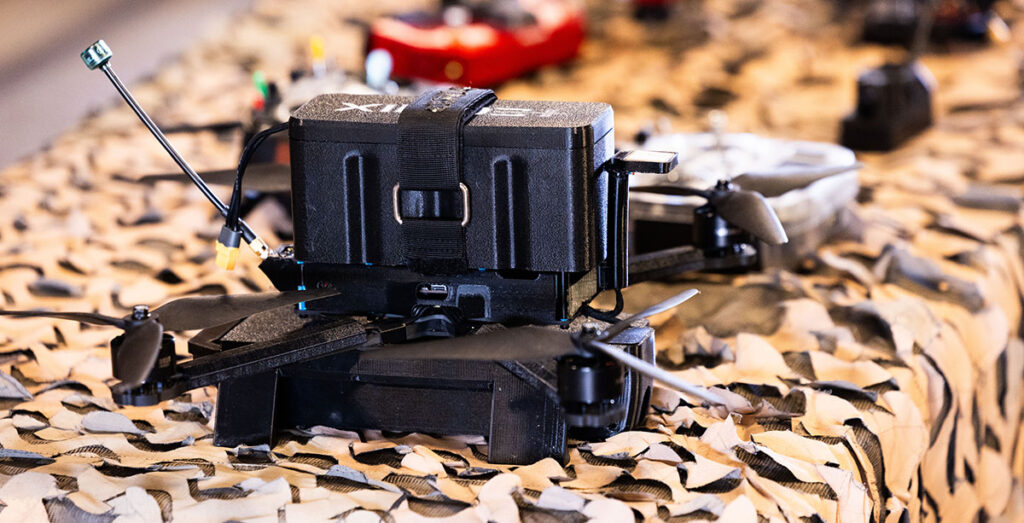 Drones during the Army's Research Laboratory (ARL) expeditionary cold spray demonstration at 278th ACR HQ and FMS 2, TN Army National Guard (Knoxville Armory).