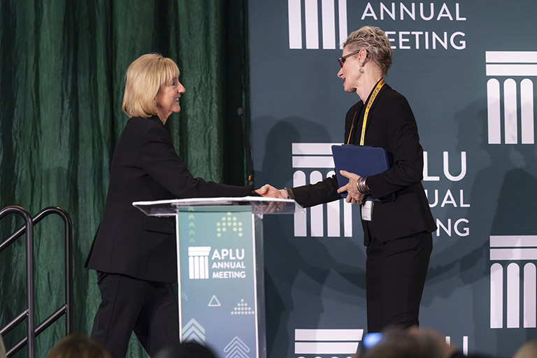 Chancellor Donde Plowman accepts the 2025 Connections Award, the top prize in the Innovation and Economic Prosperity awards category, at the annual meeting of the Association of Public and Land-grant Universities.