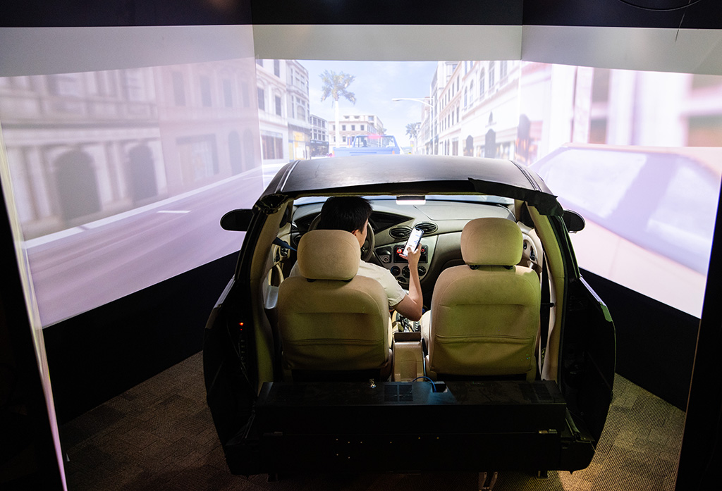 View of the back. of the equipment in the Driving Simulator Lab.