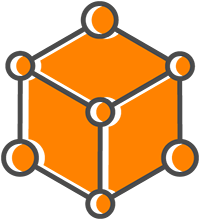 Icon of an orange cube with circles at each point.