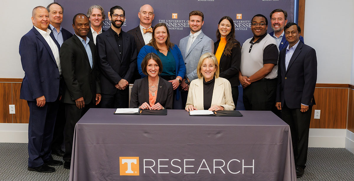 A group photo after the signing of a Master Research Agreement between Lockheed Martin and the University of Tennessee.