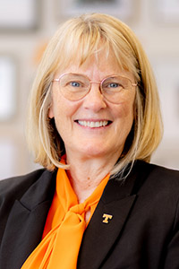 Deborah Crawford, vice chancellor for research, innovation, and economic development, portrait in her office on the 7th floor of Andy Holt Tower on March 31, 2026. Photo by Steven Bridges/University of Tennessee.